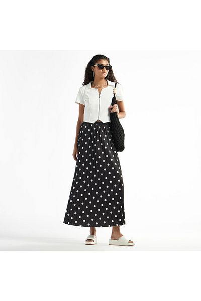 FAV All-over Polka Dot Print A-line Skirt With Elasticated Waistband
