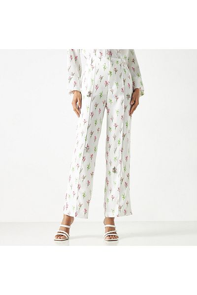 Iconic All-over Floral Print Pants With Slit Detail And Semi-elasticated Waist