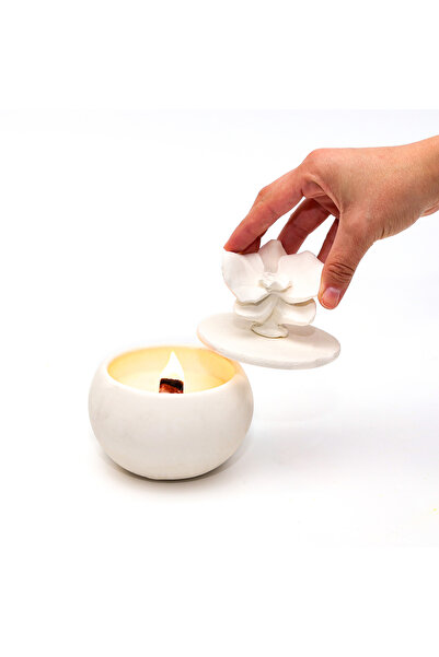 Missi Taştan Seramik Yasemin Sandal Kokulu Cracklıng Vegan Mum (çıtırtılı)