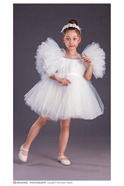 RAPAPA Girl's Skirted Puff Sleeve Dress White