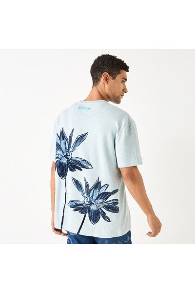 Lee Cooper Floral Print Oversized Crew Neck T-shirt With Short Sleeves