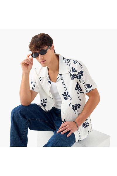 Lee Cooper Relaxed Fit Printed Shirt With Camp Collar