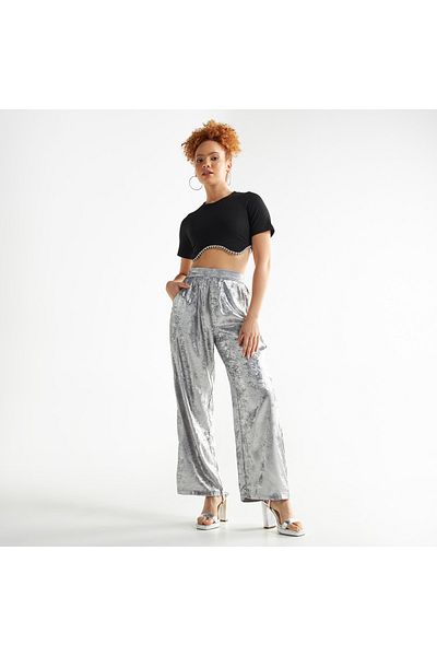 FAV Ribbed Crop Top With Embellished Detail And Short Sleeves