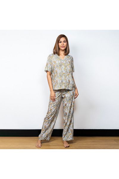 Aadaraya Printed Short Sleeve Shirt And Elasticated Pyjama Set