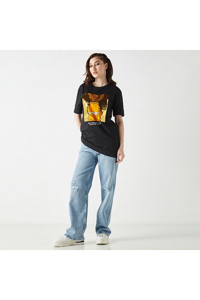SP Characters Garfield Embellished T-shirt With Crew Neck And Short Sleeves