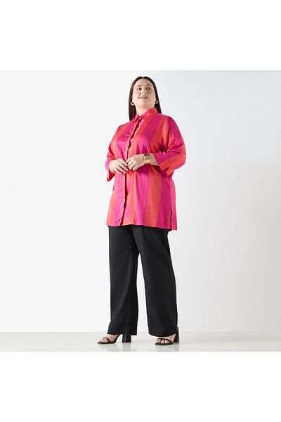 Ulla Popken Plus Size Striped Shirt With 3/4 Sleeves