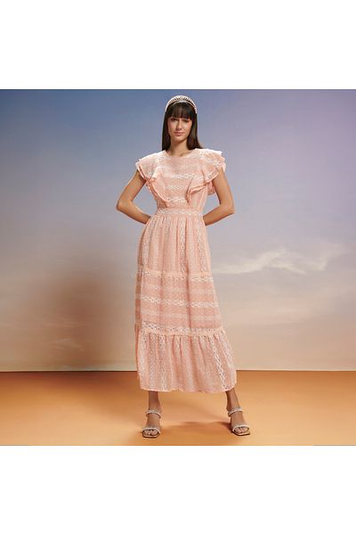 2Xtremz All-over Embroidered Tiered Dress With Ruffles