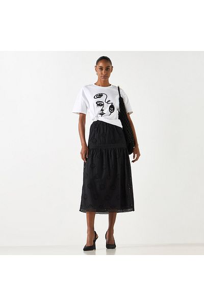 2Xtremz Schiffli Textured A-line Midi Skirt With Elasticated Waistband