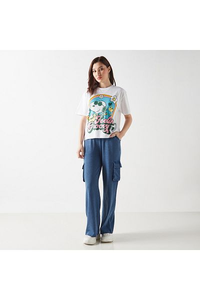 SP Characters Snoopy Dog Print T-shirt With Short Sleeves
