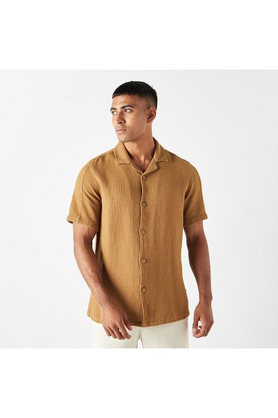 Lee Cooper Relaxed Fit Textured Oversized Shirt With Short Sleeves