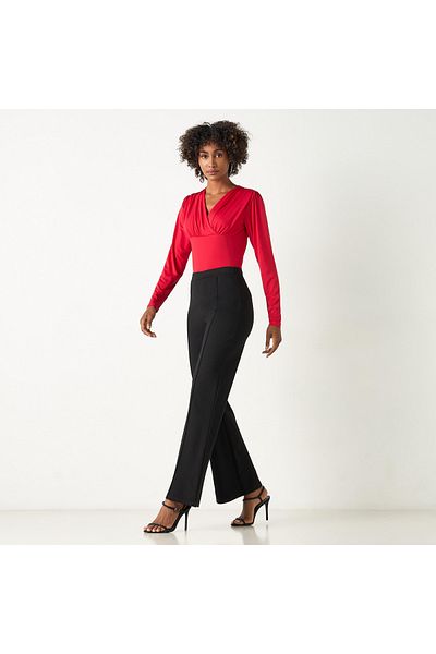 2Xtremz Solid Shaping Bodysuit With V-neck And Long Sleeves