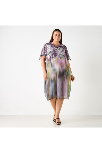 Ulla Popken Plus Size Print Dress With V-neck