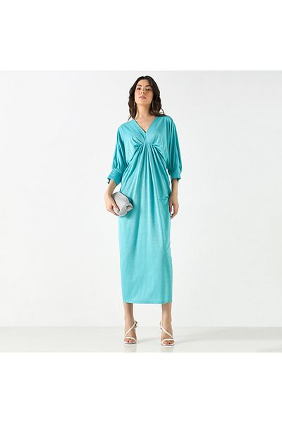 Iconic Drape Detail Dress With V-neck And 3/4 Sleeves