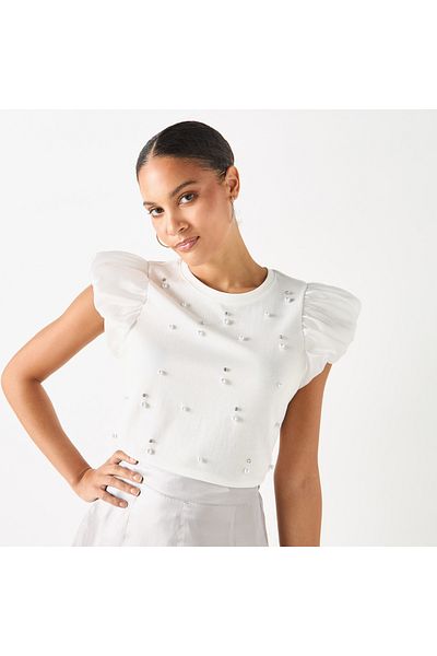 2Xtremz Embellished T-shirt With Balloon Sleeves