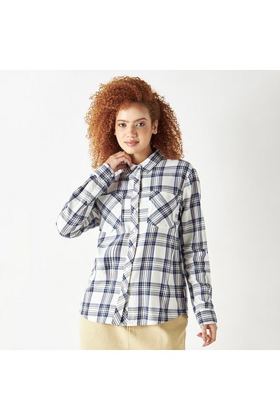 Lee Cooper Checked Button Up Denim Shirt With Chest Pockets And Long Sleeves