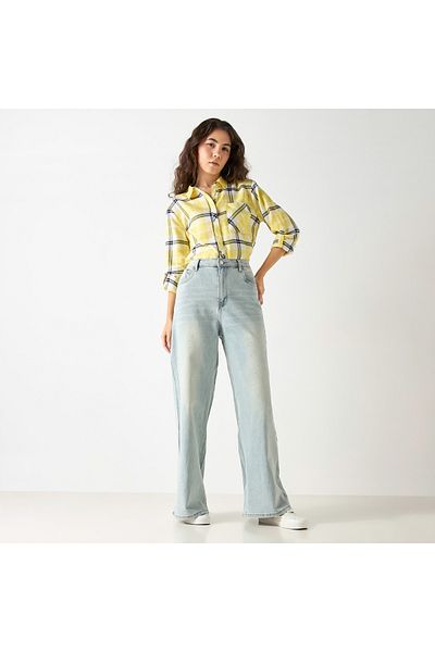 Lee Cooper بنطال جينز مزين بجيوب وساق واسعة