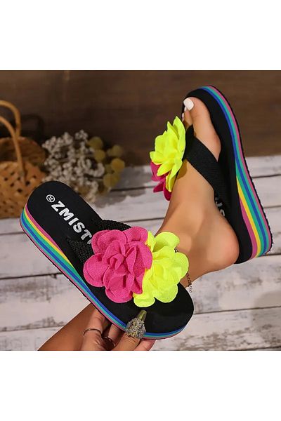 Deniz Terlik Beach Flower Patterned Wedge Women's Flip Flops