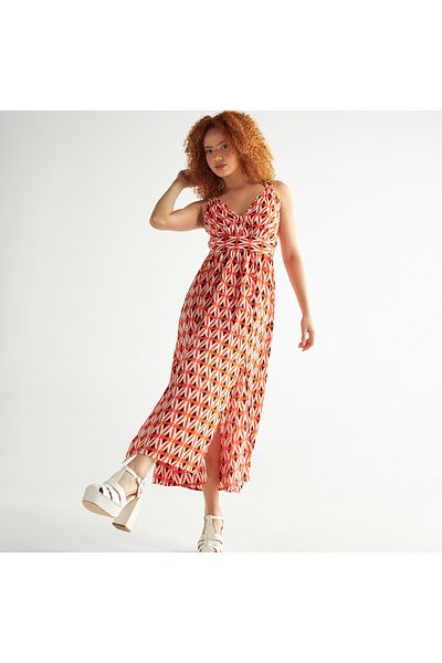 FAV All-over Print V-neck Maxi Dress With Slit Detail
