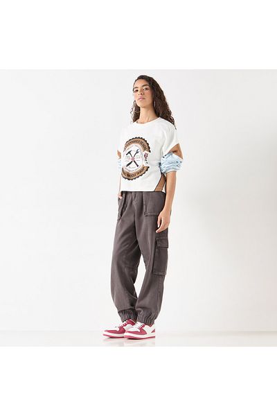 Lee Cooper تي شيرت مطبوع برقبة دائرية وأكمام طويلة