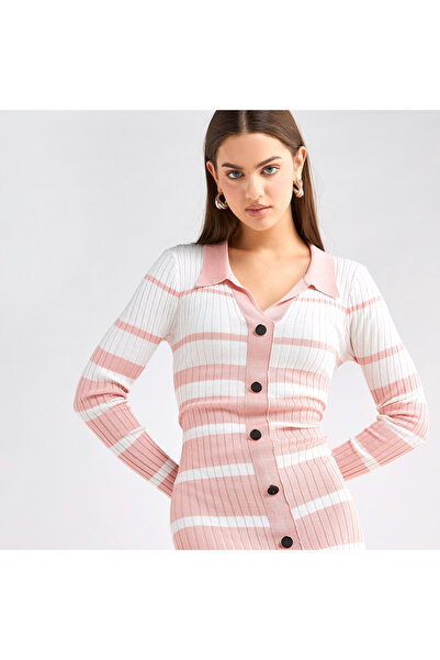 FAV Striped Collared Shirt Dress With Long Sleeves