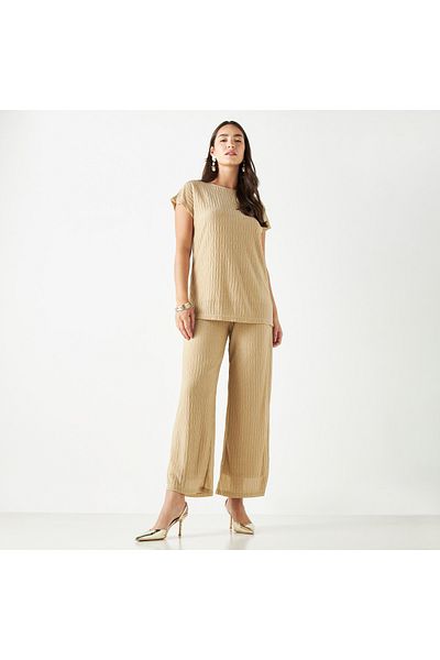 Iconic Textured Flared Knit Pants With Elasticated Waistband