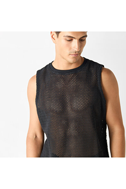 Iconic Textured Sleeveless T-shirt With Crew Neck