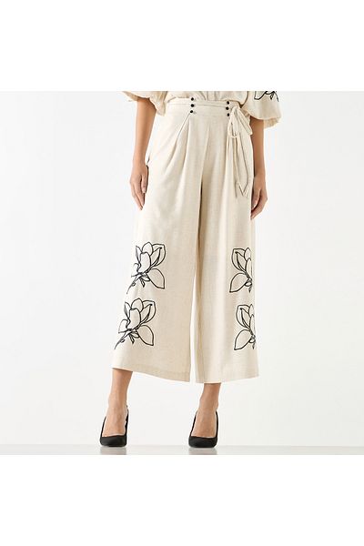Iconic Embroidered Relaxed Fit Culottes With Pockets And Tie-up Detail