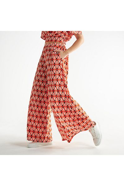 FAV All-over Print Wide Leg Pants With Semi-elasticated Waistband And Pockets