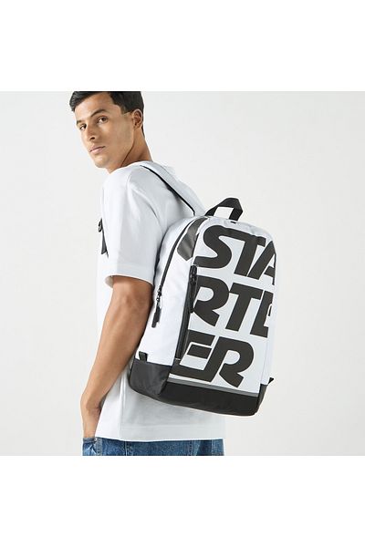 Starter Logo Print Backpack With Adjustable Straps And Zip Closure