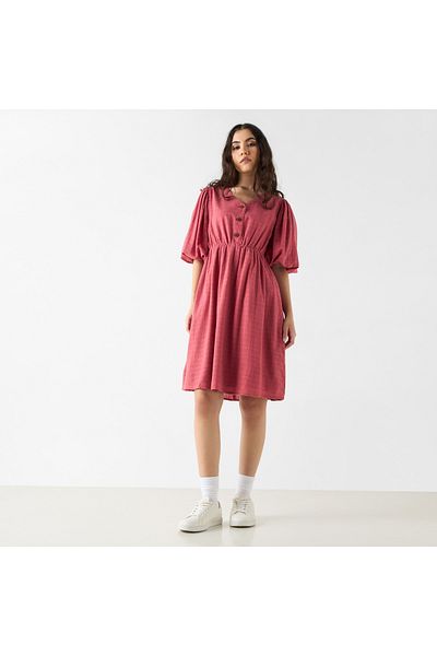 Lee Cooper Textured Knee Length Dress With V-neck