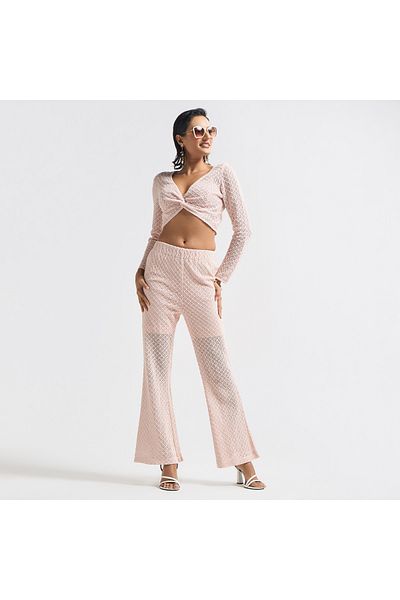 FAV Textured Flared Pants With Elasticised Waistband