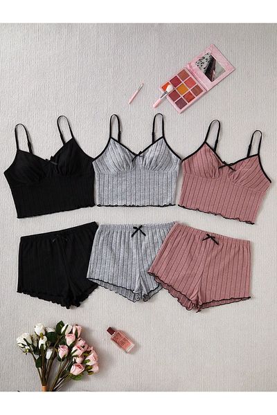 BELLA NOTTE Set pijamale din bumbac 6 piese cu pantaloni scurți