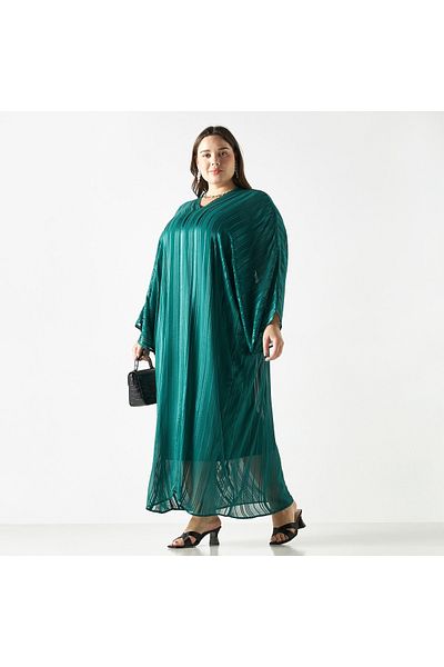 FAV Textured Kaftan Dress With V-neck And Tie-up Detail