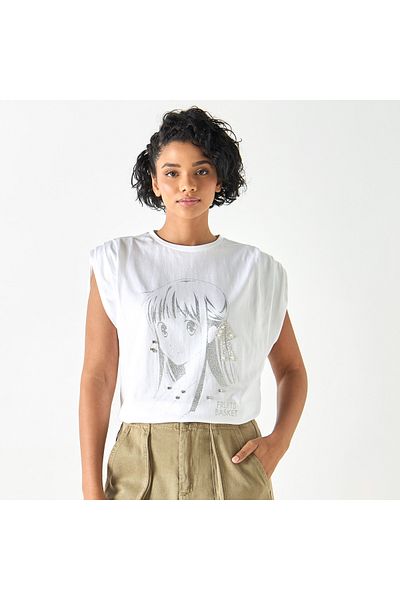 SP Characters Fruit Basket Print Crew Neck T-shirt With Extended Sleeves