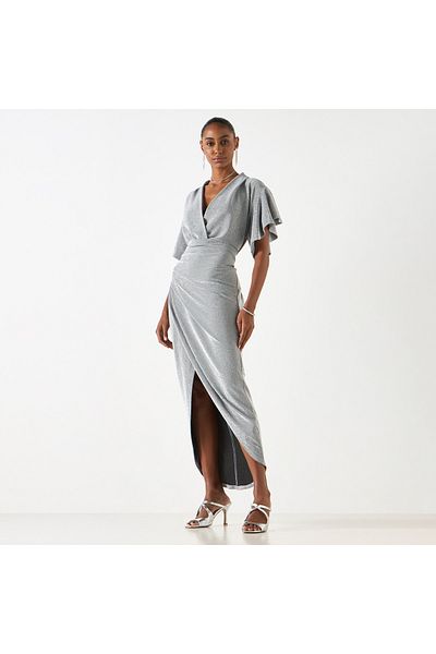 2Xtremz Textured Dress With V-neck And Flutter Sleeves