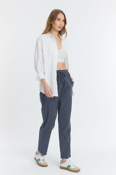 COMBİNE MİCHAİL Pantaloni afumati largi din amestec de in