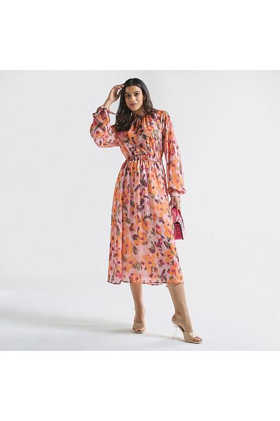 FAV تنورة ميدي بطبعة زهور كاملة مع حزام خصر مطاطي