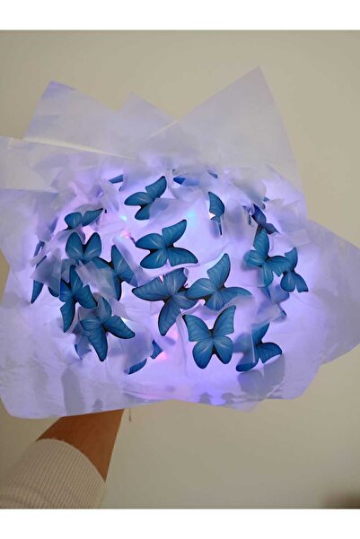 EK PAZARLAMA LED IŞIKLI 20 Lİ MAVİ KELEBEK ÇİÇEK BUKETİ