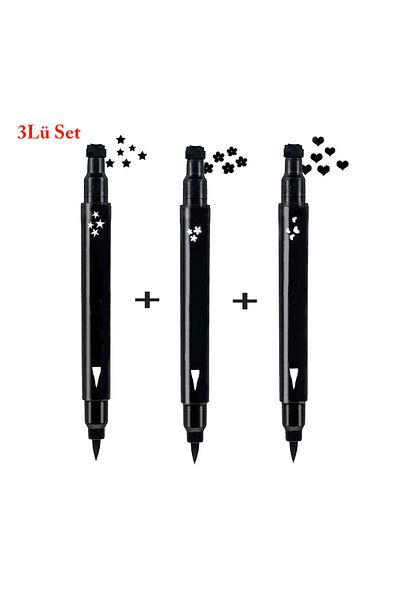 Cosmetichane Double Ended Eyeliner Star, Heart and Daisy Patterned Mega Set of 3