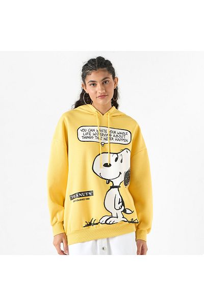 SP Characters Snoopy Dog Print Hooded Sweatshirt With Long Sleeves