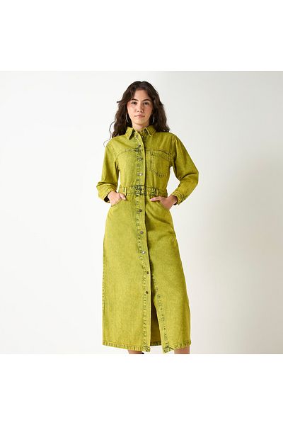 Lee Cooper Button Down Denim Dress With Long Sleeves