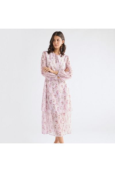 FAV All-over Floral Print Dress With Long Sleeves And Tie-ups