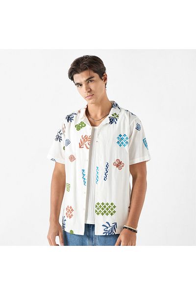 Lee Cooper Relaxed Fit Printed Short Sleeves Shirt With Stitch Detail