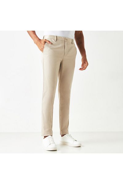 Iconic Solid Mid-rise Trousers With Button Closure And Pockets