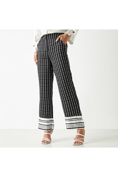 Iconic All-over Print Wide Leg Pants With Elasticated Waist And Pockets