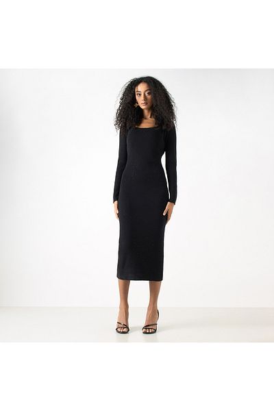 2Xtremz Ribbed Bodycon Dress With Long Sleeves
