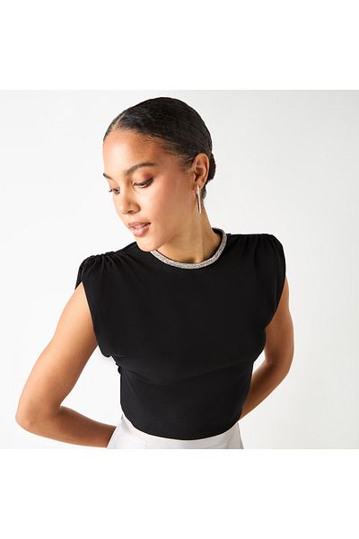 2Xtremz Embellished Round Neck Sleeveless Top With Ruched Detail