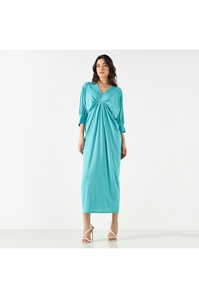 Iconic Drape Detail Dress With V-neck And 3/4 Sleeves
