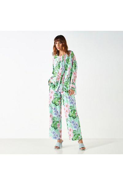 Iconic All-over Tropical Print Top With Long Sleeves And Pintuck Detail