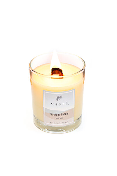 Missi Ahşap Fitilli Yasemin Sandal Kokulu Ekru Craklıng Vegan Mum (çıtırtılı)